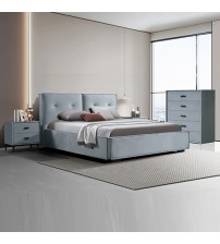 Estella Queen 4pc Bedroom Suite with Linear Division and Button Studding Headboard Premium Fabric Upholstery